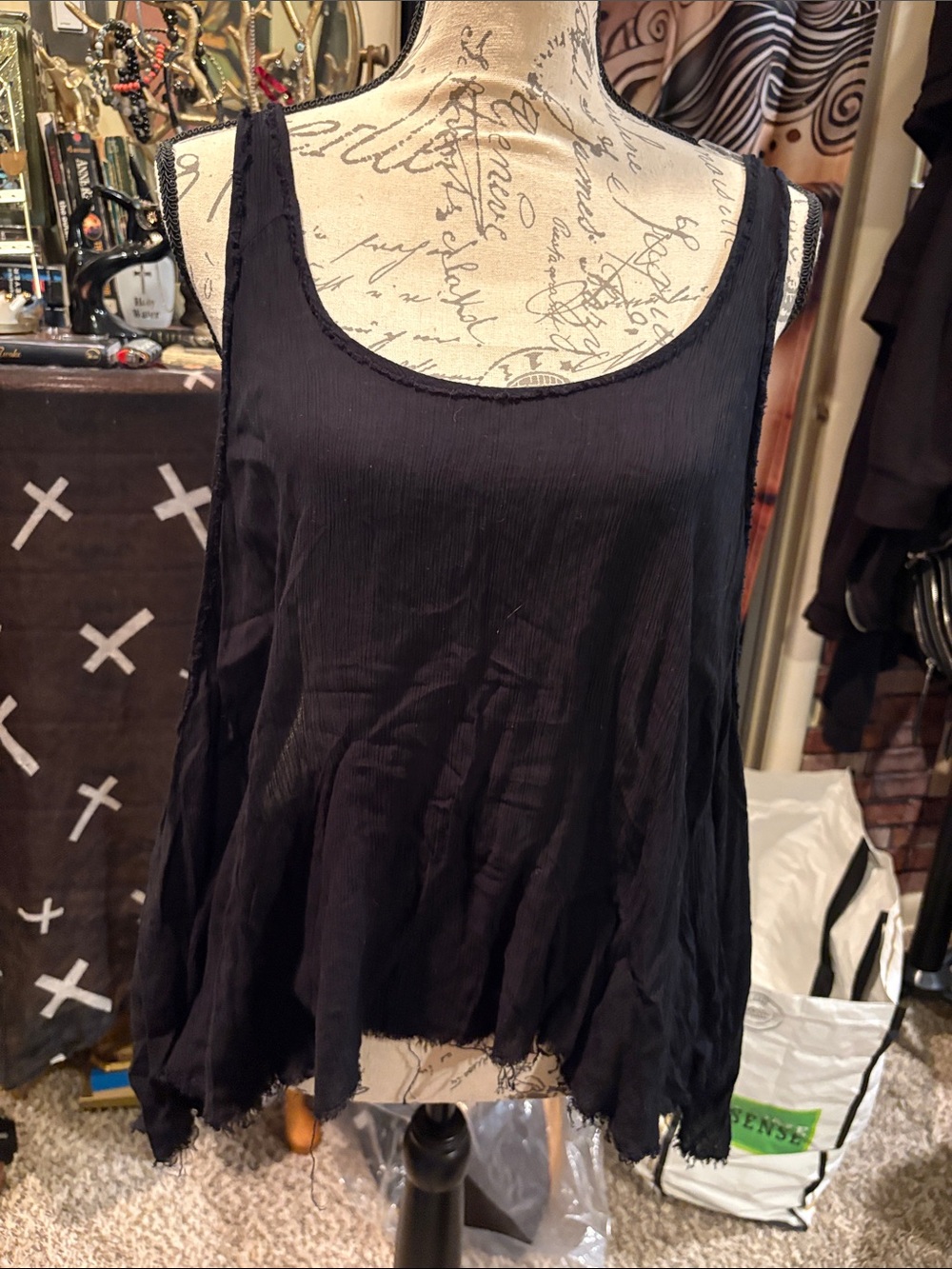 Free People Black Crinkled Scoop Neck Flowing Tank